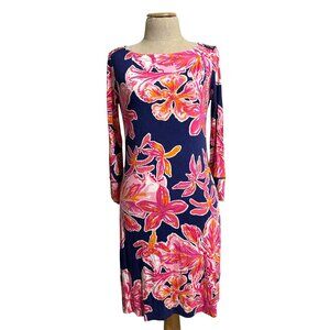 Lilly Pulitzer Women's Sz Small Floral Print 3/4 Sleeve Casual Dress Navy/Pink